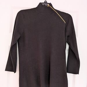 Cable & Gauge Mock NeckElbow Sleeve Sweater with Diagonal Zipper  Detail